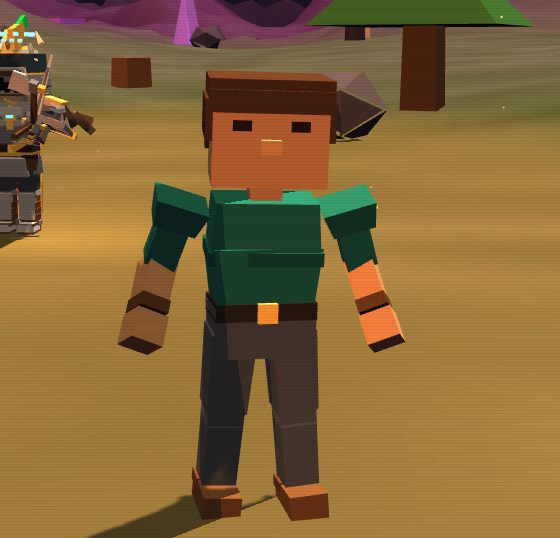 Character in the forge, green tunic