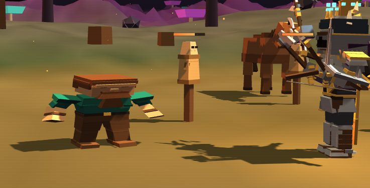 Character near training dummy and horse